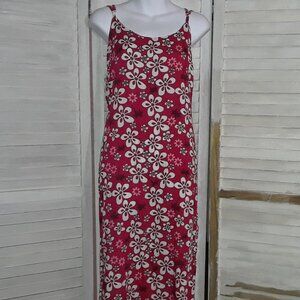 Red & White Floral Midi Dress, Speghetti Strap, Back Waist Ties